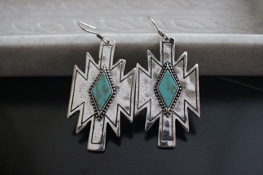 Turquoise Silvertone Earrings