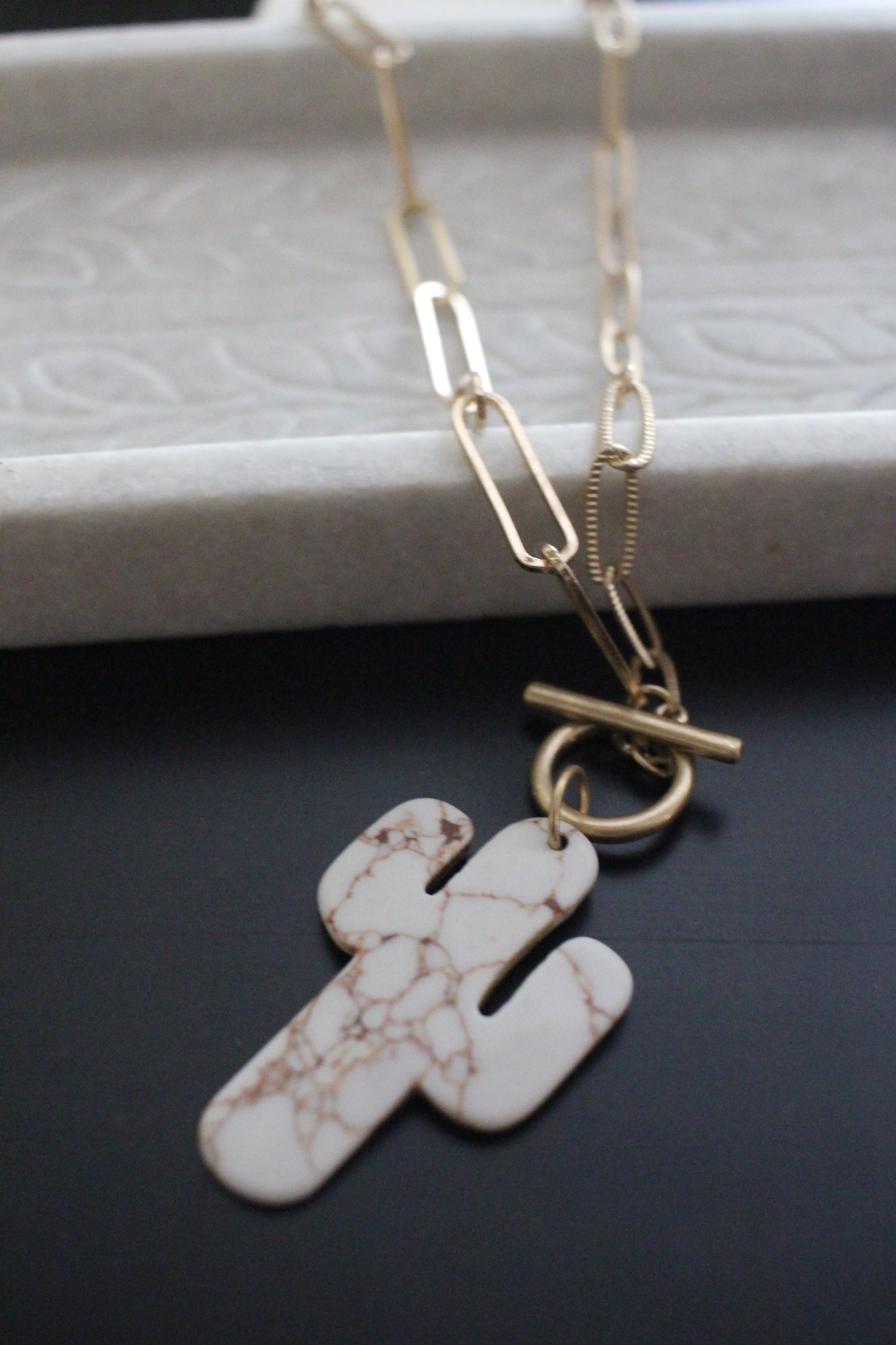 White Marble Cactus Necklace