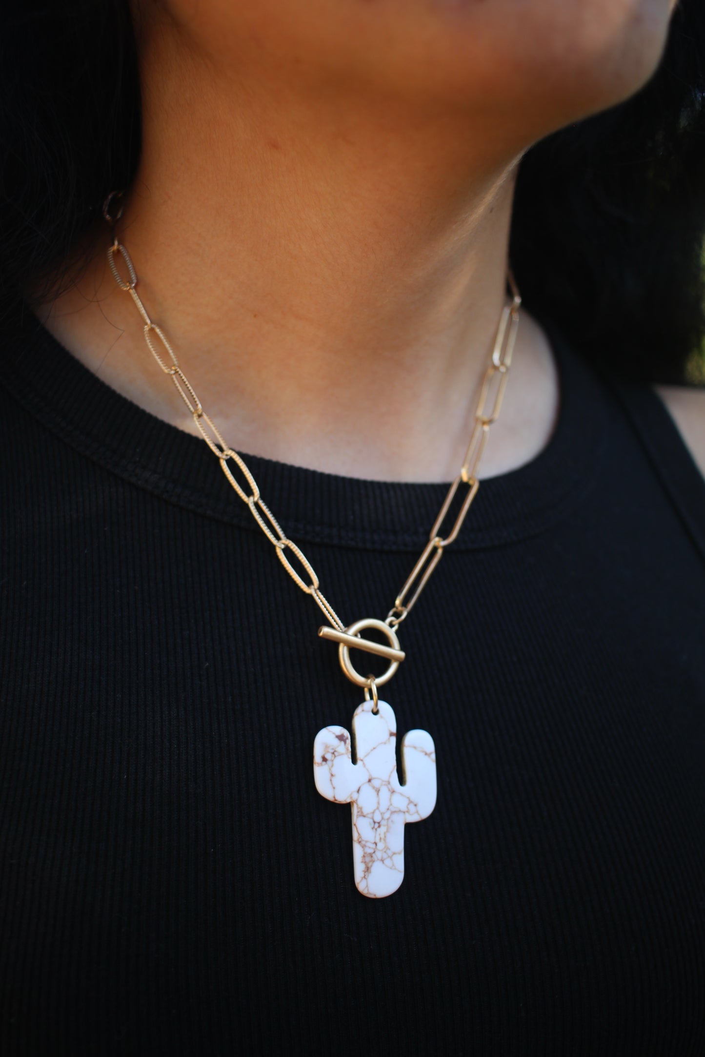 White Marble Cactus Necklace